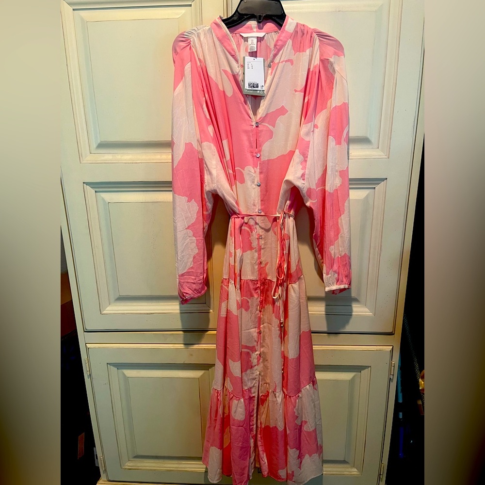 Pink and White Long Sleeve Dress